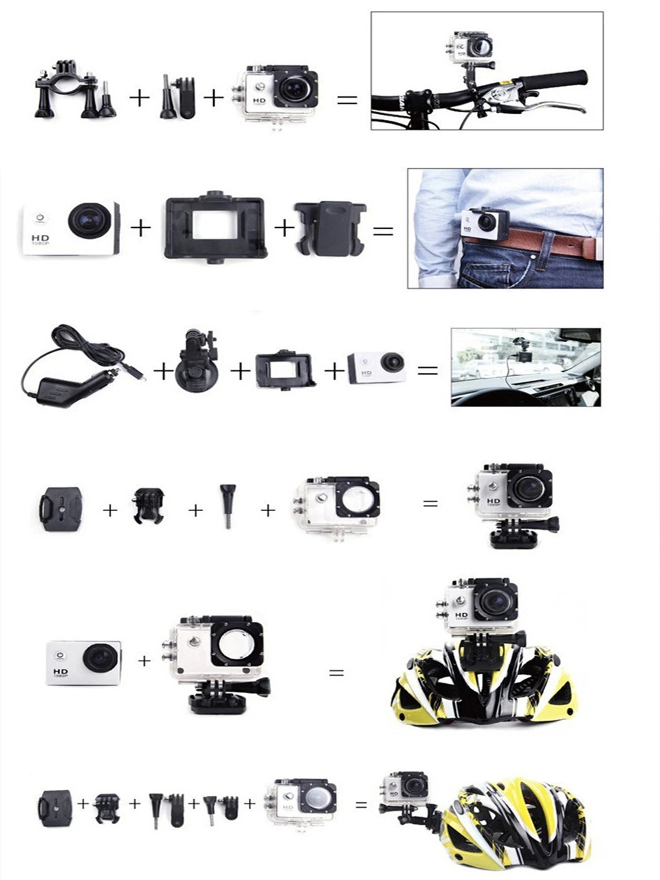 Outdoor Sports Camera,waterproof Diving Bike Recorder,DV Panoramic 2 Inch Screen Car Recorder,HD Mini Multi-function Camera