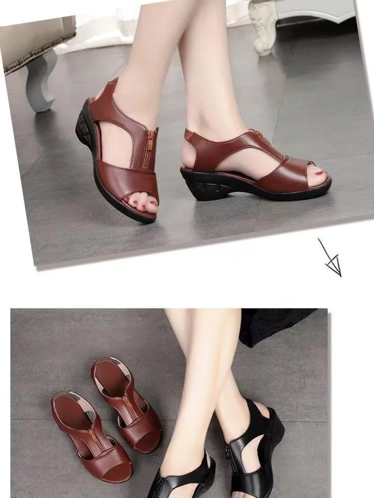 Zipper Wedge Sandals Plus Size 2024 Summer Women Sandals Flat Women Shoes Ladies Roman Sandals