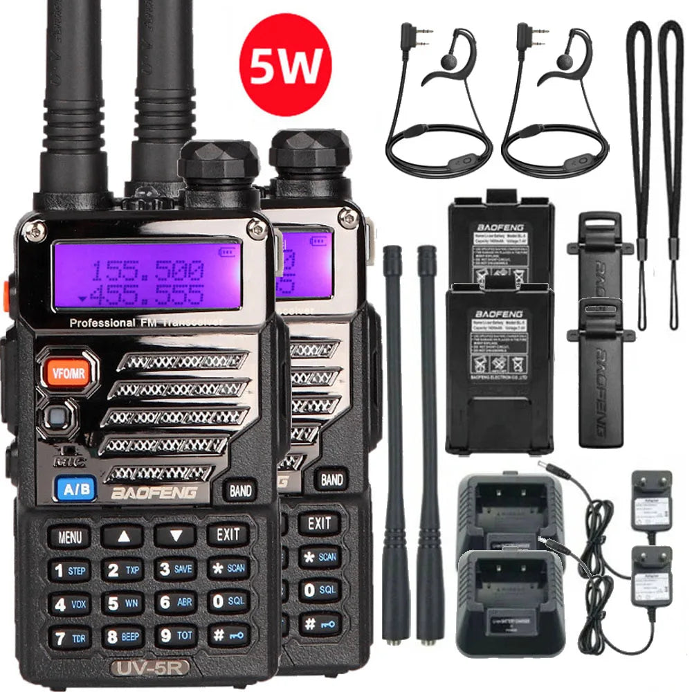 Baofeng Walkie Talkie UV 5R 5W Dual Band Ham Two Way Radio Vhf Uhf With FM Radio Long Range Handheld Transceiver Hunting 10KM