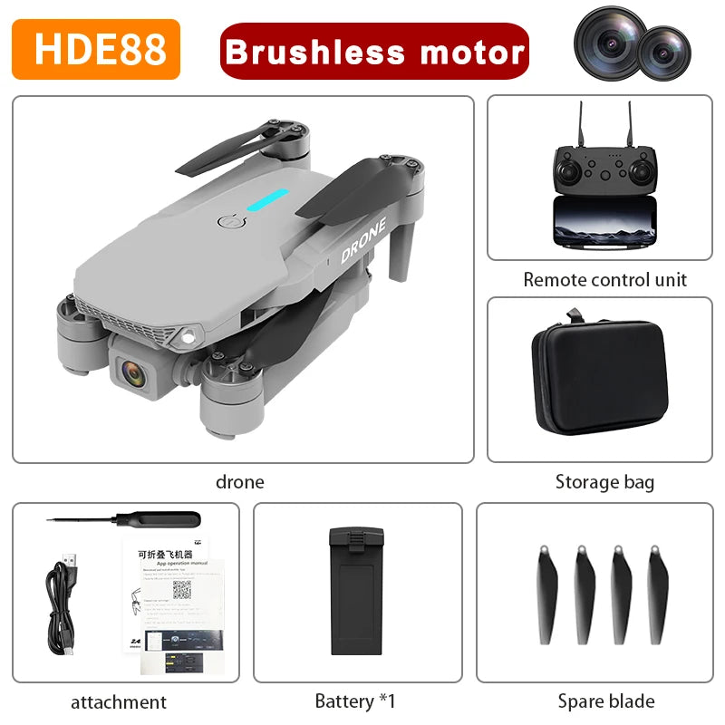 E88 Pro Brushless Drone with camera RC Drone 4K Professinal HD Camera Foldable Dron Helicopter WIFI Aerial Photography Boy Toys