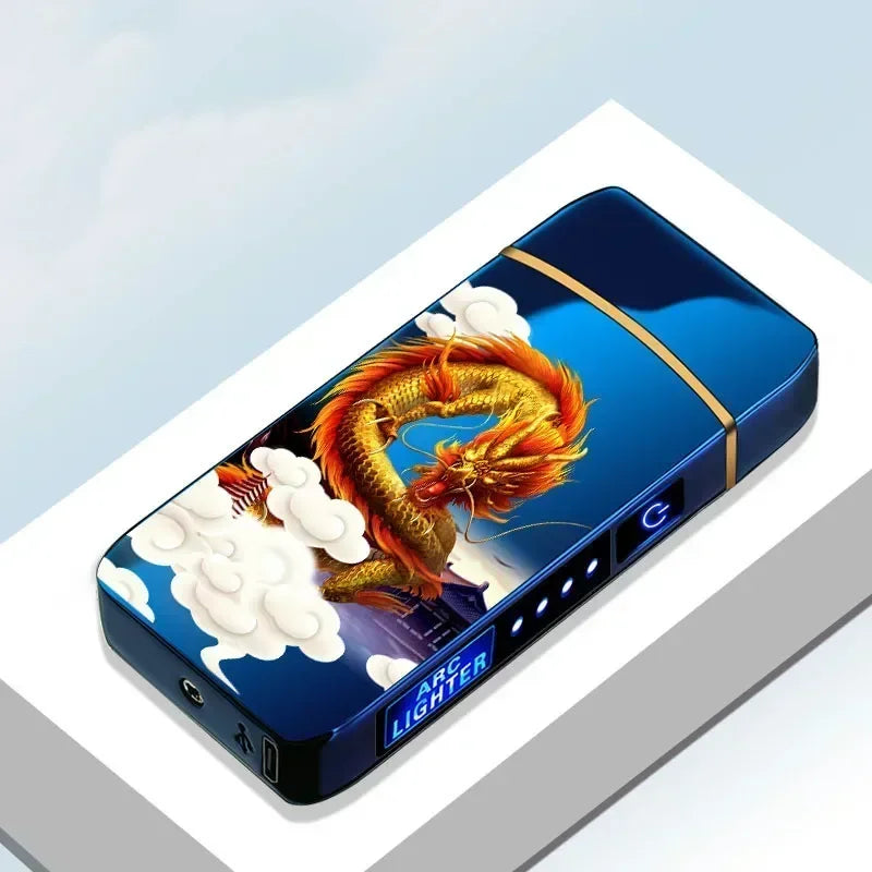 New Electric Windproof Metal Lighter Double Arc Flameless Plasma Rechargeable USB Lighter LED Power Display Touch Lighters Gift