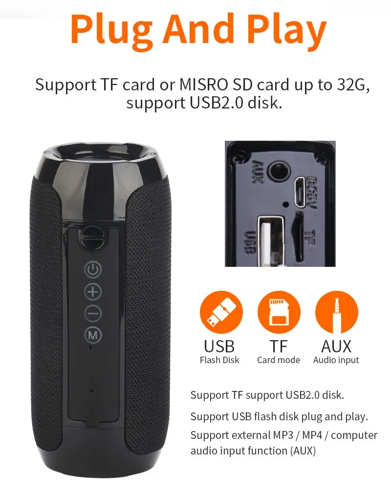 Portable Speaker Wireless Bluetooth-compatible Subwoofer Outdoor Waterproof Loudspeaker Stereo Surround Support FM RadioTF
