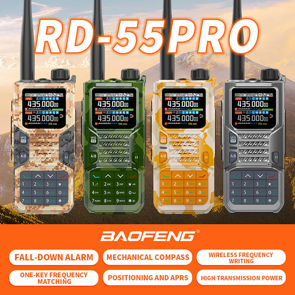 Baofeng RD-55PRO Walkie Talkie GPS APRS Long Range Bluetooth Programming Type-C Compass Portable Amateur Ham Radio For Camping