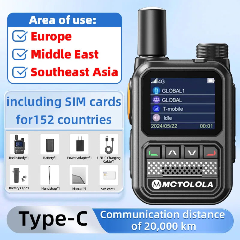 MCTOLOLA 5G LTE POC Radio Handheld Walkie Talkie Loud & Clear Horn Long Intercom Range up to 5000km for GLOBAL Communication