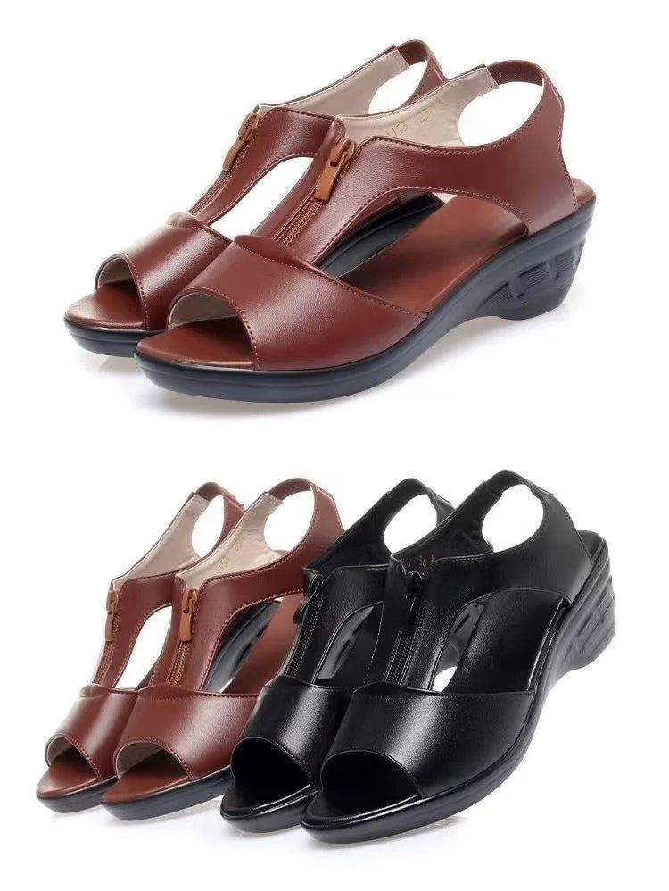 Zipper Wedge Sandals Plus Size 2024 Summer Women Sandals Flat Women Shoes Ladies Roman Sandals