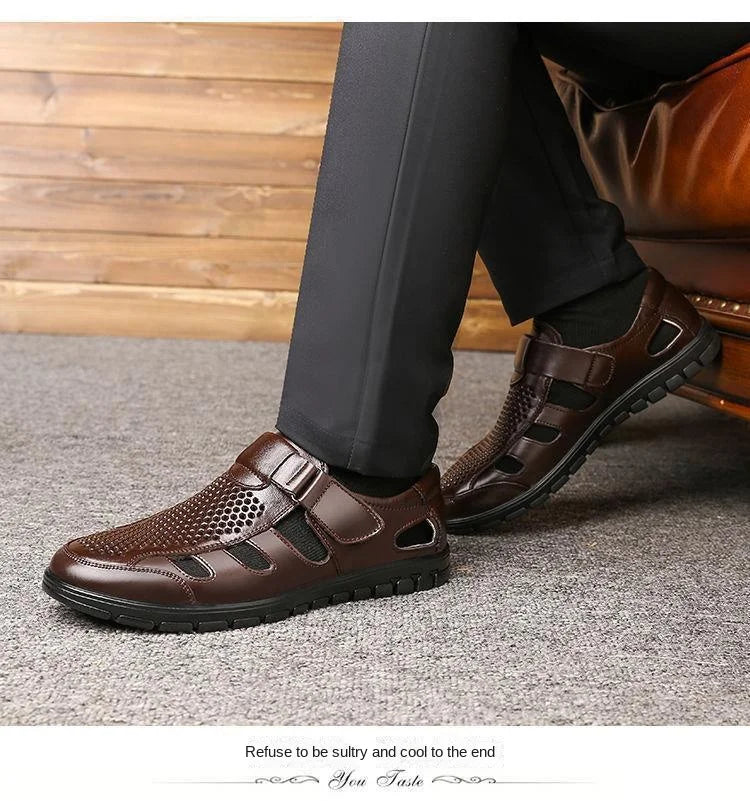 Genuine Leather Summer Special Offer Men's Business Casual Hollow Work with Holes Leather Sandals Men's Work Hole Sandals