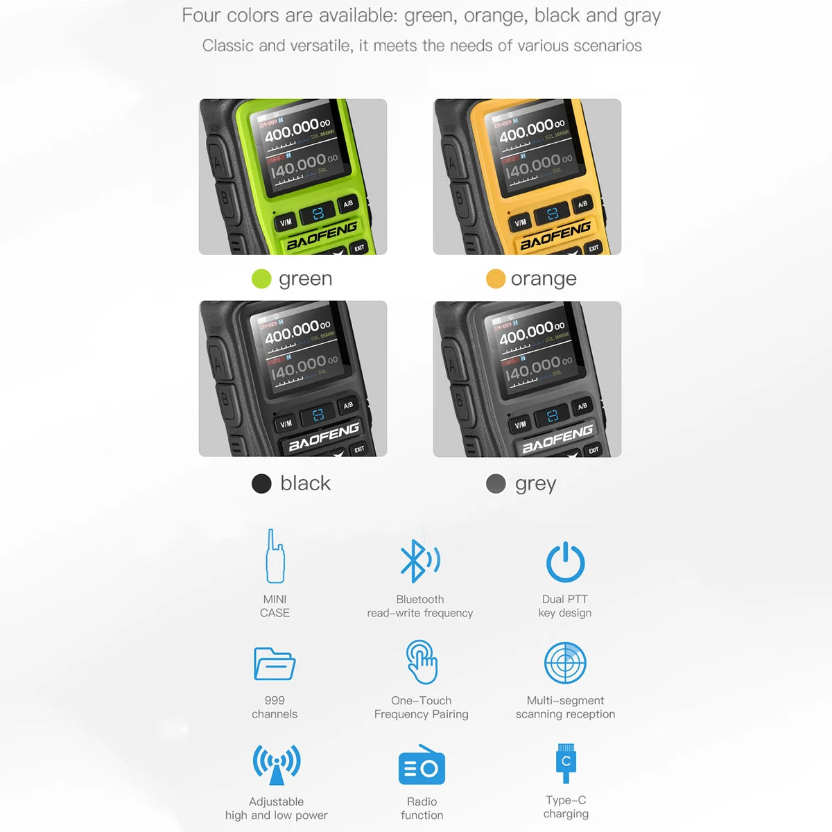 2PCS Baofeng UV-5R Mini Walkie Talkie NOAA Bluetooth Programming USB-C Charging AM Wireless Copy Frequency Full Band FM Two Way