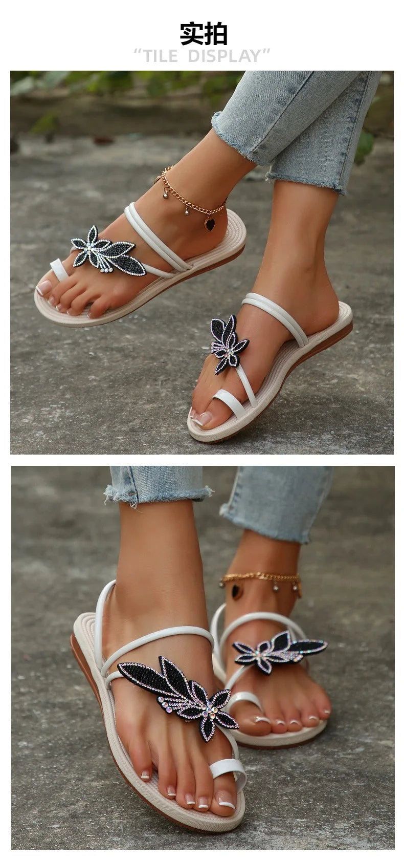 Glitter Slippers Women Summer Sandals 2025 Fashion Bling Female Butterfly Flops Beach Diamond Flat Shoes Outdoor Sandals