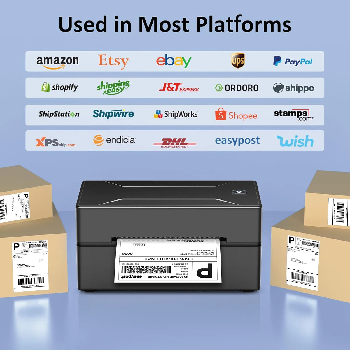 Bluetooth HD Printer D100 Black Protable Thermal Small Shipping Label Printer Compatible with iPhone Android Mac Window