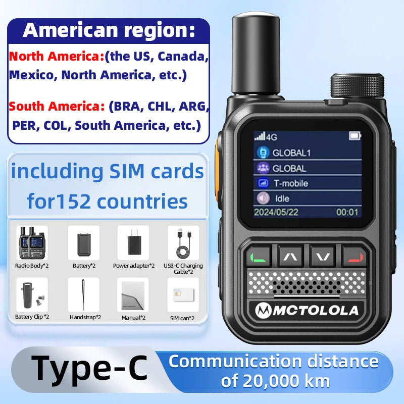 MCTOLOLA 5G LTE POC Radio Handheld Walkie Talkie Loud & Clear Horn Long Intercom Range up to 5000km for GLOBAL Communication