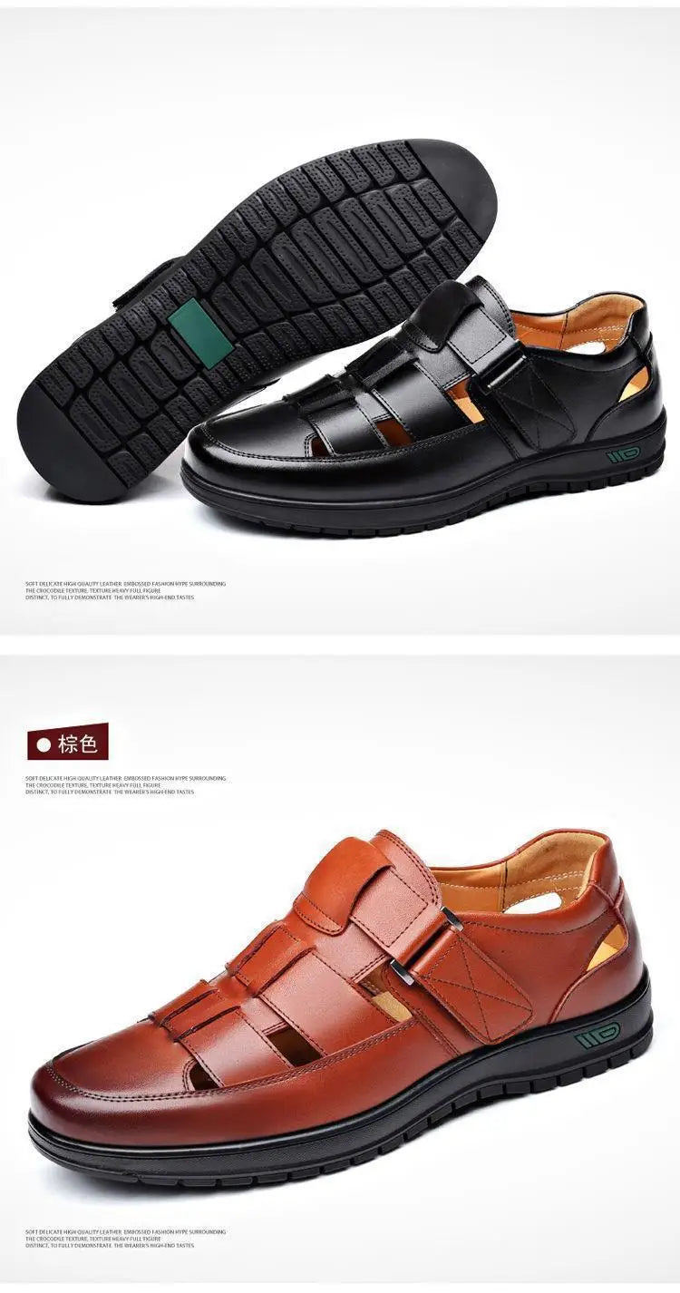 Summer Men Sandals Cozy Hollow Non-slip Soft Cool Flats Men Breathable All-match Classic Wearable Fashion Casual Leather Sandals