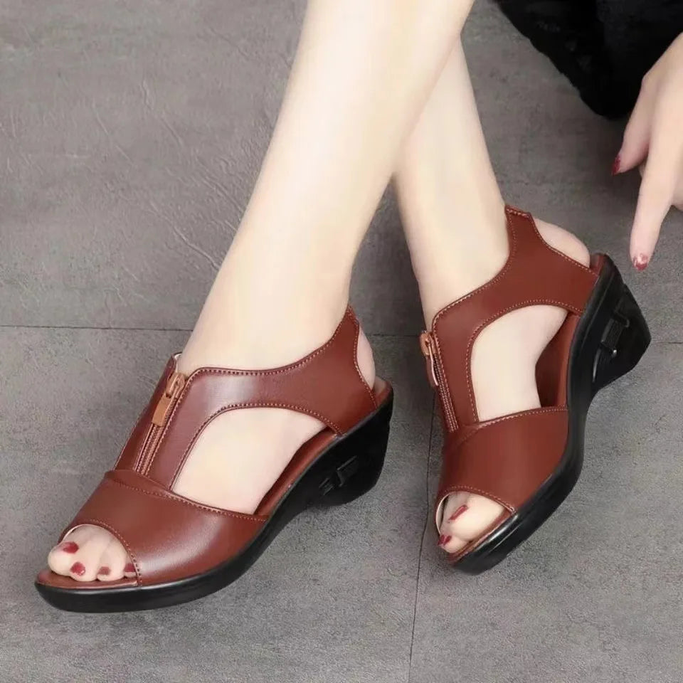 Zipper Wedge Sandals Plus Size 2024 Summer Women Sandals Flat Women Shoes Ladies Roman Sandals