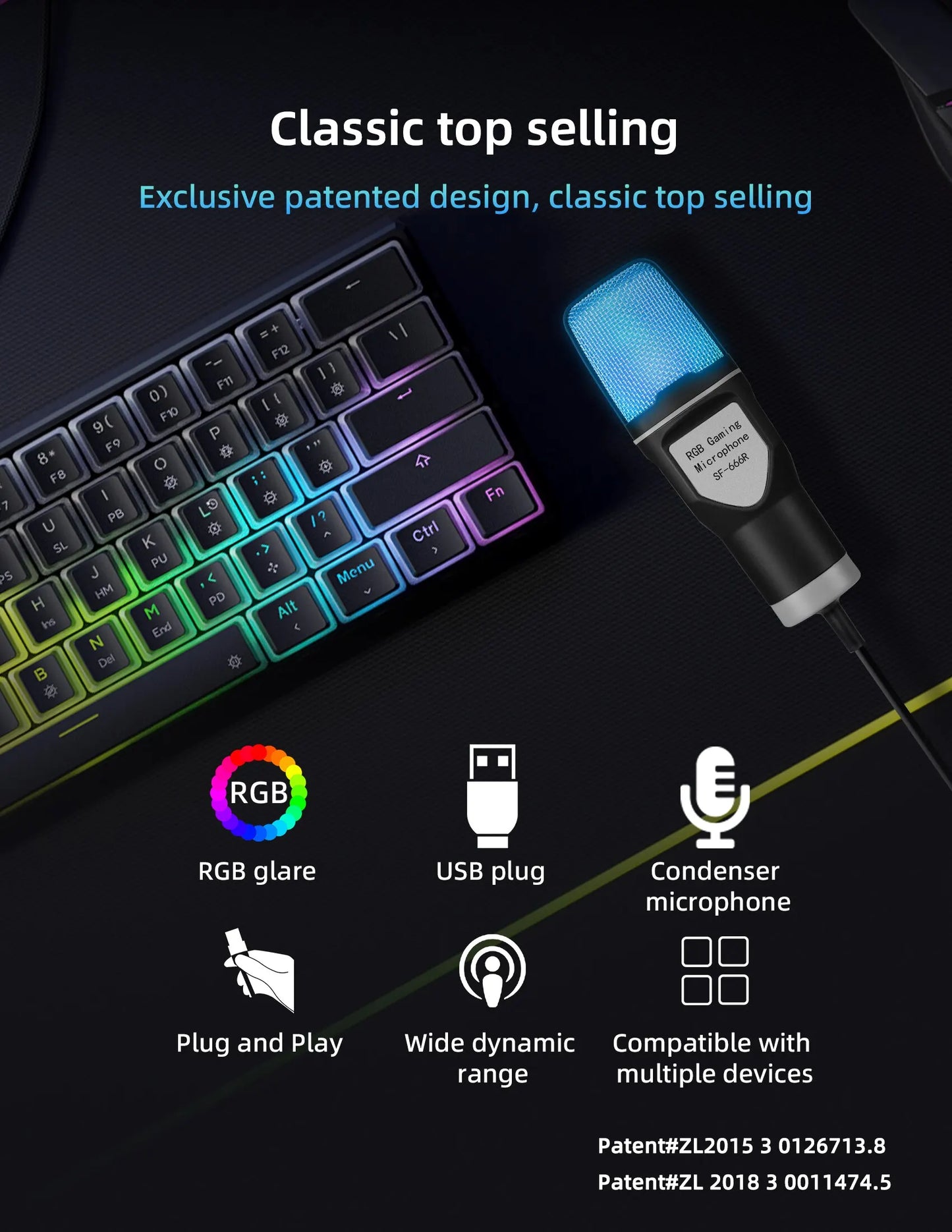 Portable USB Microphone RGB Microfone Condensador Wire Gaming Mic for Podcast Recording Studio Streaming Laptop Desktop