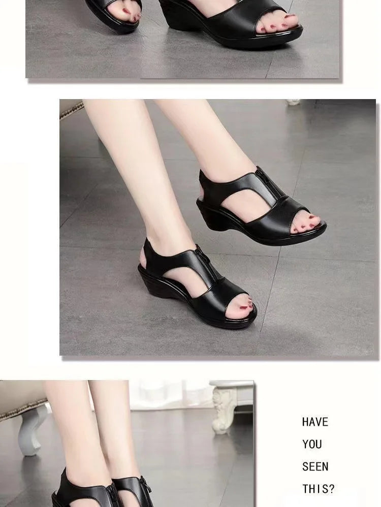 Zipper Wedge Sandals Plus Size 2024 Summer Women Sandals Flat Women Shoes Ladies Roman Sandals