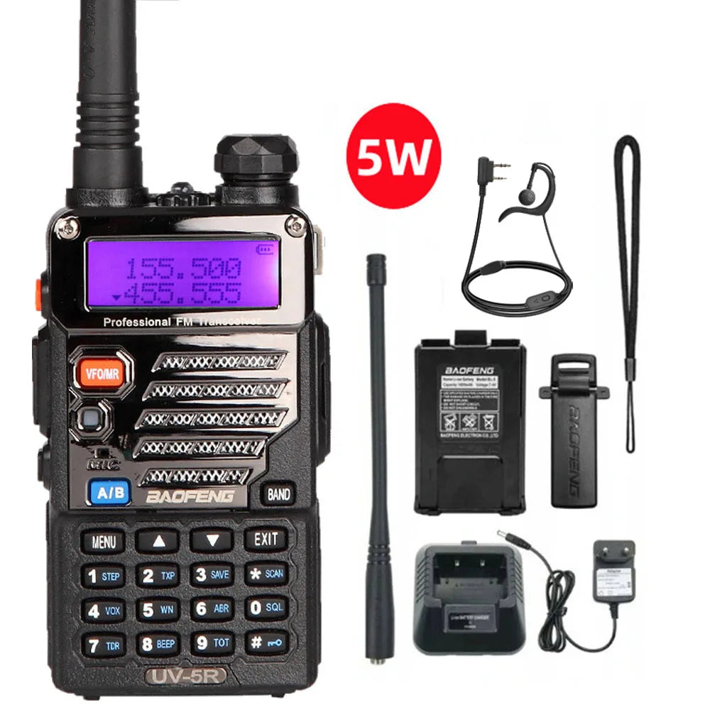 BAOFENG 5W UV-5R Dual Band VHF/UHF 136-174MHz & 400-520MHz FM Portable Two Way Radio Handheld Walkie Talkie