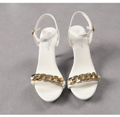 Women's Pure Color Sandals Open Toe High Heels with Thin Chain Belt Fashion Shoes Summer Buckle Strap Party Shoes Black Pumps