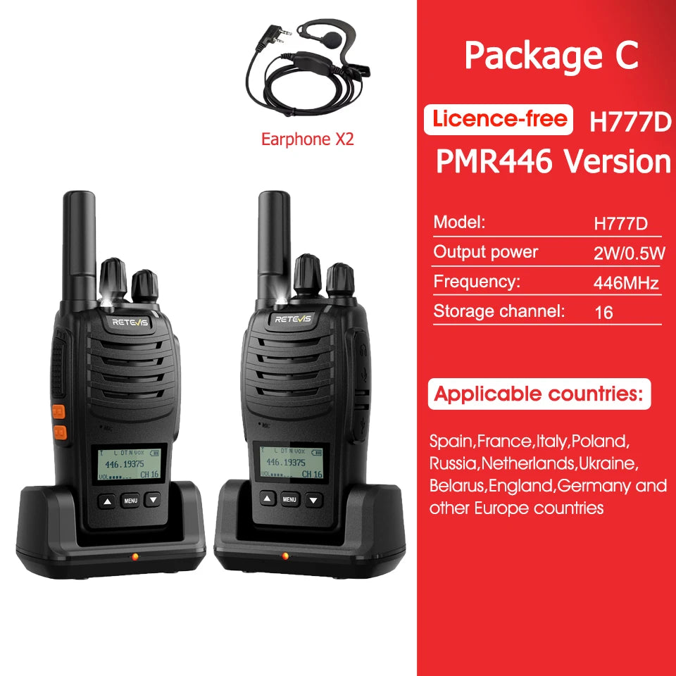 Retevis H777D (H777 Upgraded）Walkie Talkie Portable License Free LCD Display Radio Long Range Type-C Walkie-Talkies for Camping