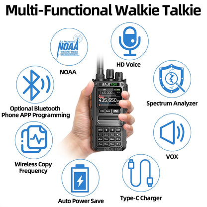 BAJETON BJ-7800 Walkie Talkie Long Range SW MW LW AM SSB CB 10W Receive Wireless Bluetooth Phone Programming NOAA Two Way Radio