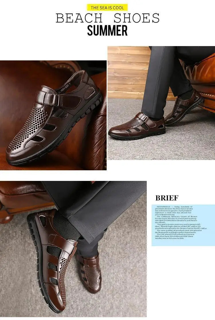 Genuine Leather Summer Special Offer Men's Business Casual Hollow Work with Holes Leather Sandals Men's Work Hole Sandals