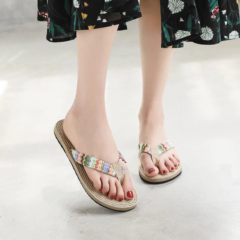 Summer Woven Flip-flops for Women Fashion Casual Flat Anti-slip Slippers Ladies Beach Shoes Indoor House Slides Pantuflas Mujer