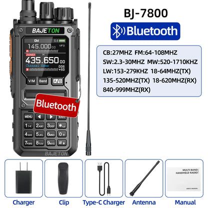 BAJETON BJ-7800 Walkie Talkie Long Range SW MW LW AM SSB CB 10W Receive Wireless Bluetooth Phone Programming NOAA Two Way Radio