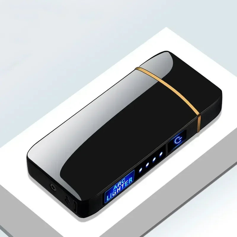 New Electric Windproof Metal Lighter Double Arc Flameless Plasma Rechargeable USB Lighter LED Power Display Touch Lighters Gift
