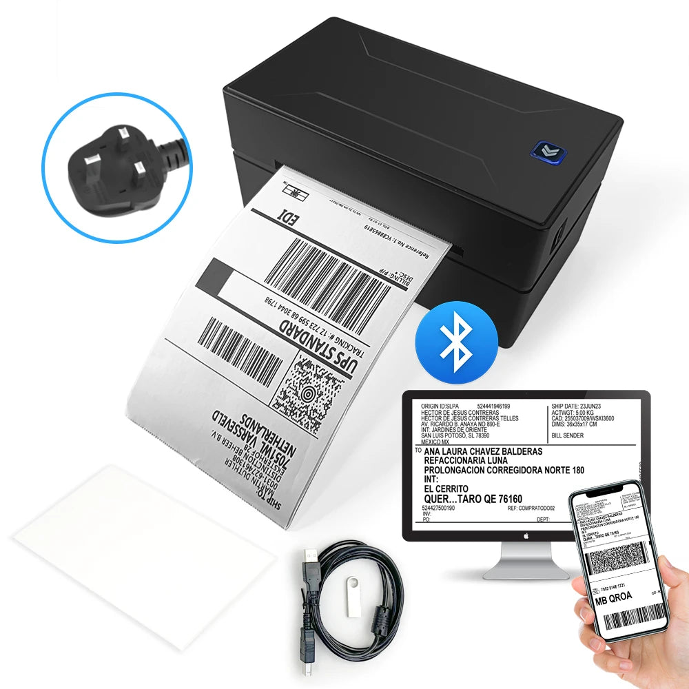 Bluetooth HD Printer D100 Black Protable Thermal Small Shipping Label Printer Compatible with iPhone Android Mac Window