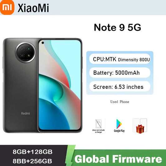 Global firmware Xiaomi Redmi Note 9 5G martphone  2340x1080 Wired Charging  Dual SIM used phone