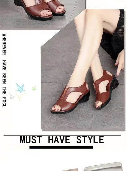 Zipper Wedge Sandals Plus Size 2024 Summer Women Sandals Flat Women Shoes  Ladies Roman Sandals