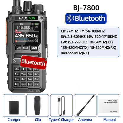 BAJETON BJ-7800 Walkie Talkie Long Range SW MW LW AM SSB CB 10W Receive Wireless Bluetooth Phone Programming NOAA Two Way Radio
