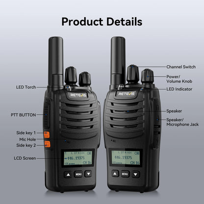 Retevis H777D (H777 Upgraded）Walkie Talkie Portable License Free LCD Display Radio Long Range Type-C Walkie-Talkies for Camping