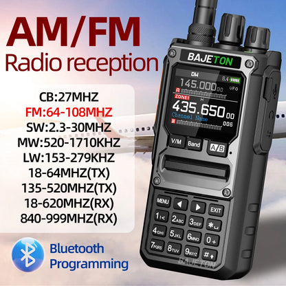 BAJETON BJ-7800 Walkie Talkie Long Range SW MW LW AM SSB CB 10W Receive Wireless Bluetooth Phone Programming NOAA Two Way Radio