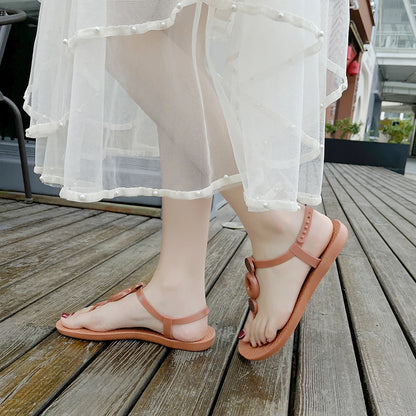 Summer New Flat Shoes Women's National One Word Buckle Beach Sandals Soft Soled Herringbone Sandals for Women