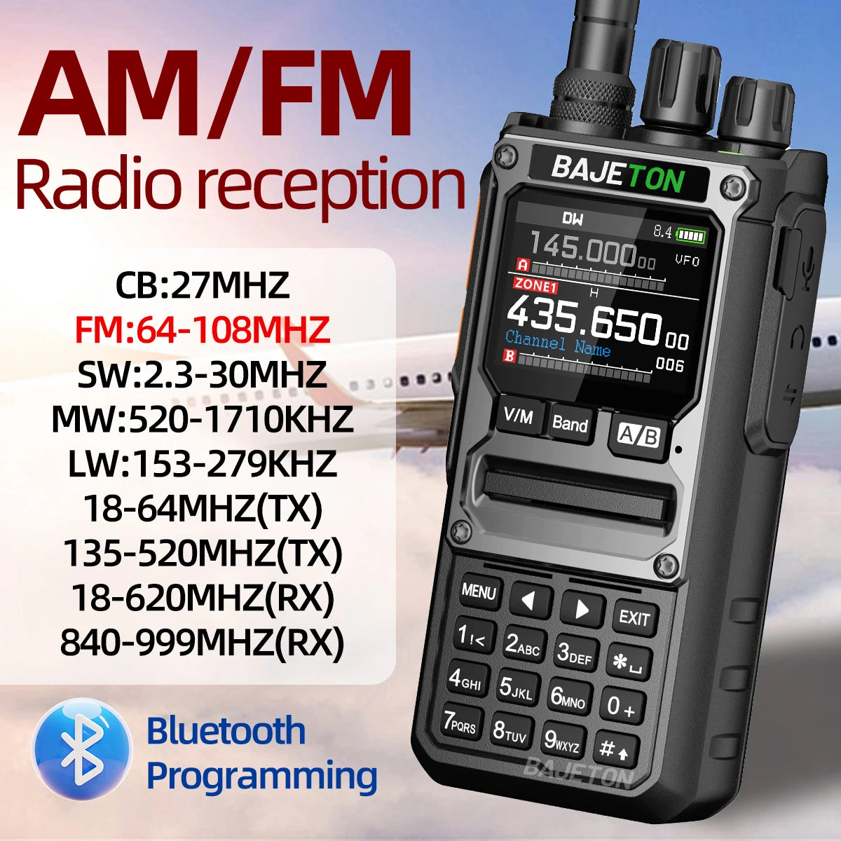 BAJETON BJ-7800 Walkie Talkie Long Range SW MW LW AM SSB CB 10W Receive Wireless Bluetooth Phone Programming NOAA Two Way Radio
