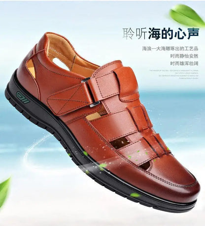 Summer Men Sandals Cozy Hollow Non-slip Soft Cool Flats Men Breathable All-match Classic Wearable Fashion Casual Leather Sandals