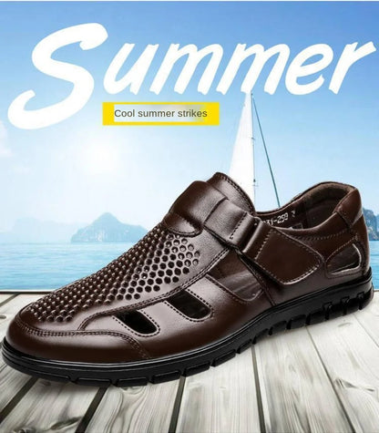 Genuine Leather Summer Special Offer Men's Business Casual Hollow Work with Holes Leather Sandals Men's Work Hole Sandals