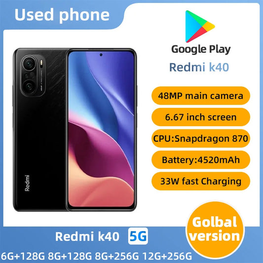 Redmi K40 5G SmartPhone CPU Qualcomm Snapdragon 870 Battery capacity 4520mAh  48MP Camera original used phone