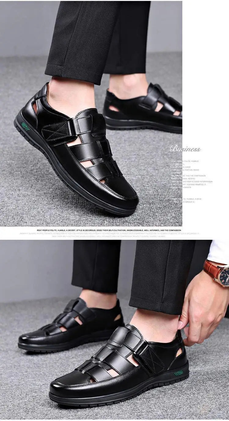 Summer Men Sandals Cozy Hollow Non-slip Soft Cool Flats Men Breathable All-match Classic Wearable Fashion Casual Leather Sandals