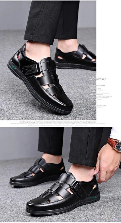 Summer Men Sandals Cozy Hollow Non-slip Soft Cool Flats Men Breathable All-match Classic Wearable Fashion Casual Leather Sandals