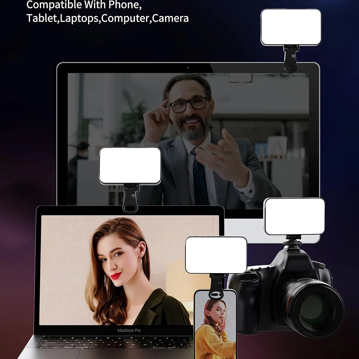 Mini Selfie Fill Light 3 Color Modes Adjustable Brightness Rechargeable Clip on Mobile Phones Computers Photography LED Lights