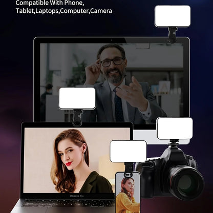 Mini Selfie Fill Light 3 Color Modes Adjustable Brightness Rechargeable Clip on Mobile Phones Computers Photography LED Lights