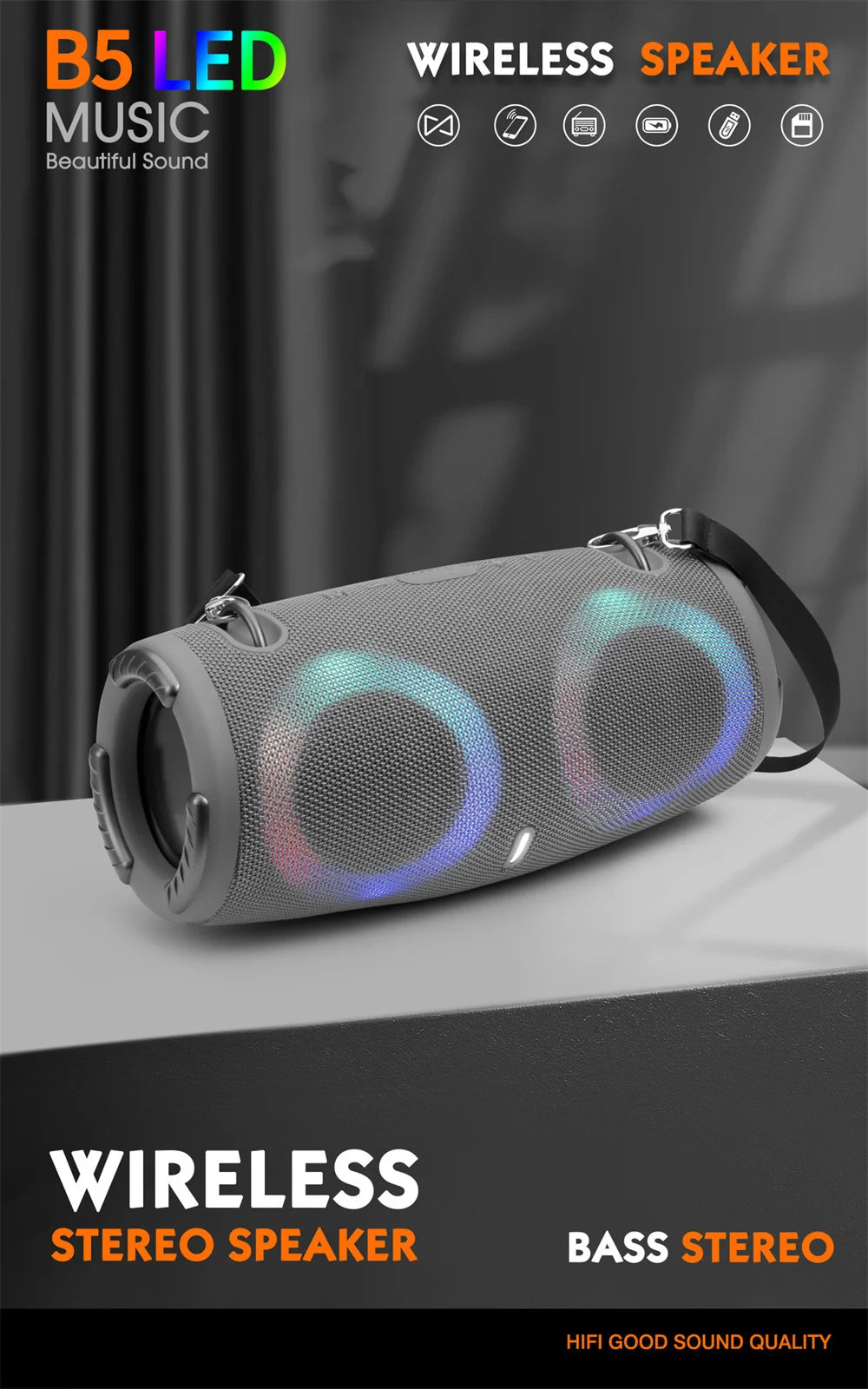 Portable Waterproof 100W High Power Bluetooth Speaker RGB Colorful Light Wireless Subwoofer 360 Stereo Surround TWS FM Boom Box