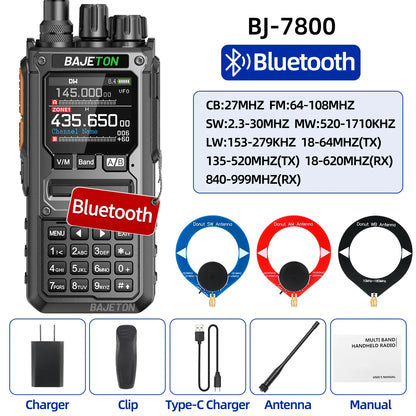 BAJETON BJ-7800 Walkie Talkie Long Range SW MW LW AM SSB CB 10W Receive Wireless Bluetooth Phone Programming NOAA Two Way Radio
