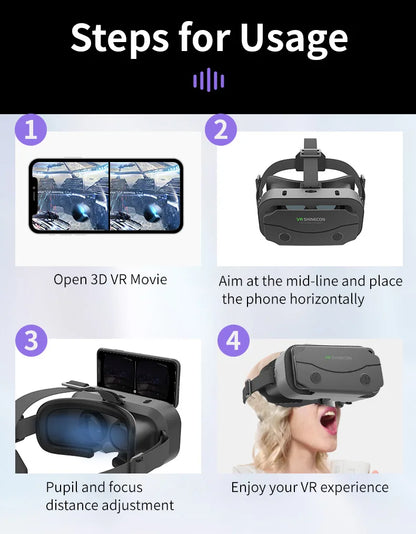 Shinecon VR Glasses 3D Headset Virtual Reality Devices Helmet Viar Lenses Goggle Smartphone Cell Phone Smart Games Mobile Viewer