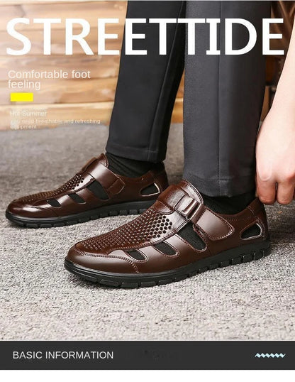 Genuine Leather Summer Special Offer Men's Business Casual Hollow Work with Holes Leather Sandals Men's Work Hole Sandals