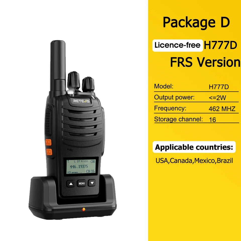 Retevis H777D (H777 Upgraded）Walkie Talkie Portable License Free LCD Display Radio Long Range Type-C Walkie-Talkies for Camping