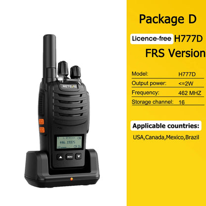 Retevis H777D (H777 Upgraded）Walkie Talkie Portable License Free LCD Display Radio Long Range Type-C Walkie-Talkies for Camping