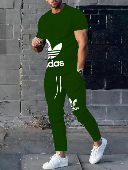 2025Hot-Selling Summer T-Shirt Pants Set Casual Brand Fitness Jogger Pants T Shirts Hip hop Fashicon Men'sTracksuit