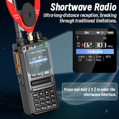 BAJETON BJ-7800 Walkie Talkie Long Range SW MW LW AM SSB CB 10W Receive Wireless Bluetooth Phone Programming NOAA Two Way Radio