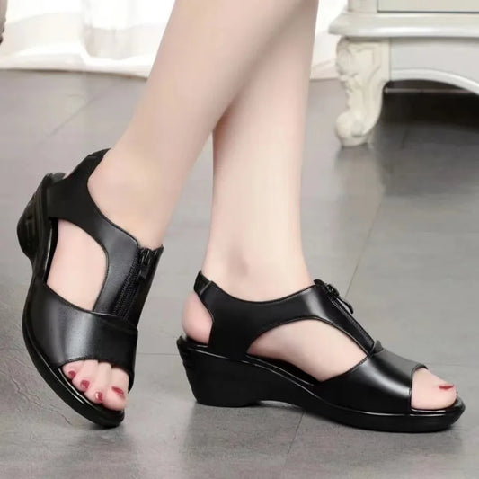 Zipper Wedge Sandals Plus Size 2024 Summer Women Sandals Flat Women Shoes  Ladies Roman Sandals